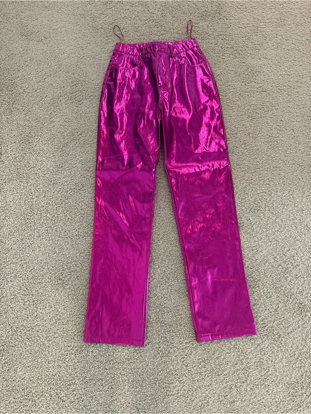 Metallic Magenta Straight-Leg Pants